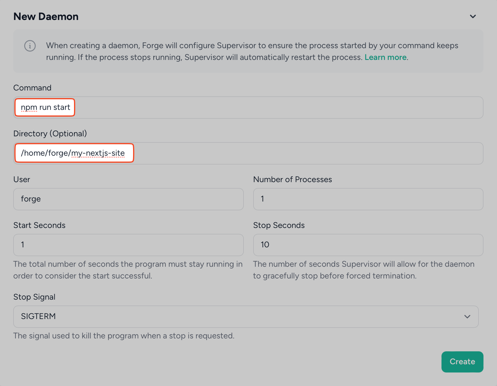 Laravel Forge - Create Node.js daemon