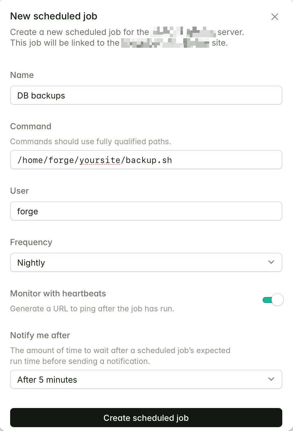 Laravel Forge - create scheduled job