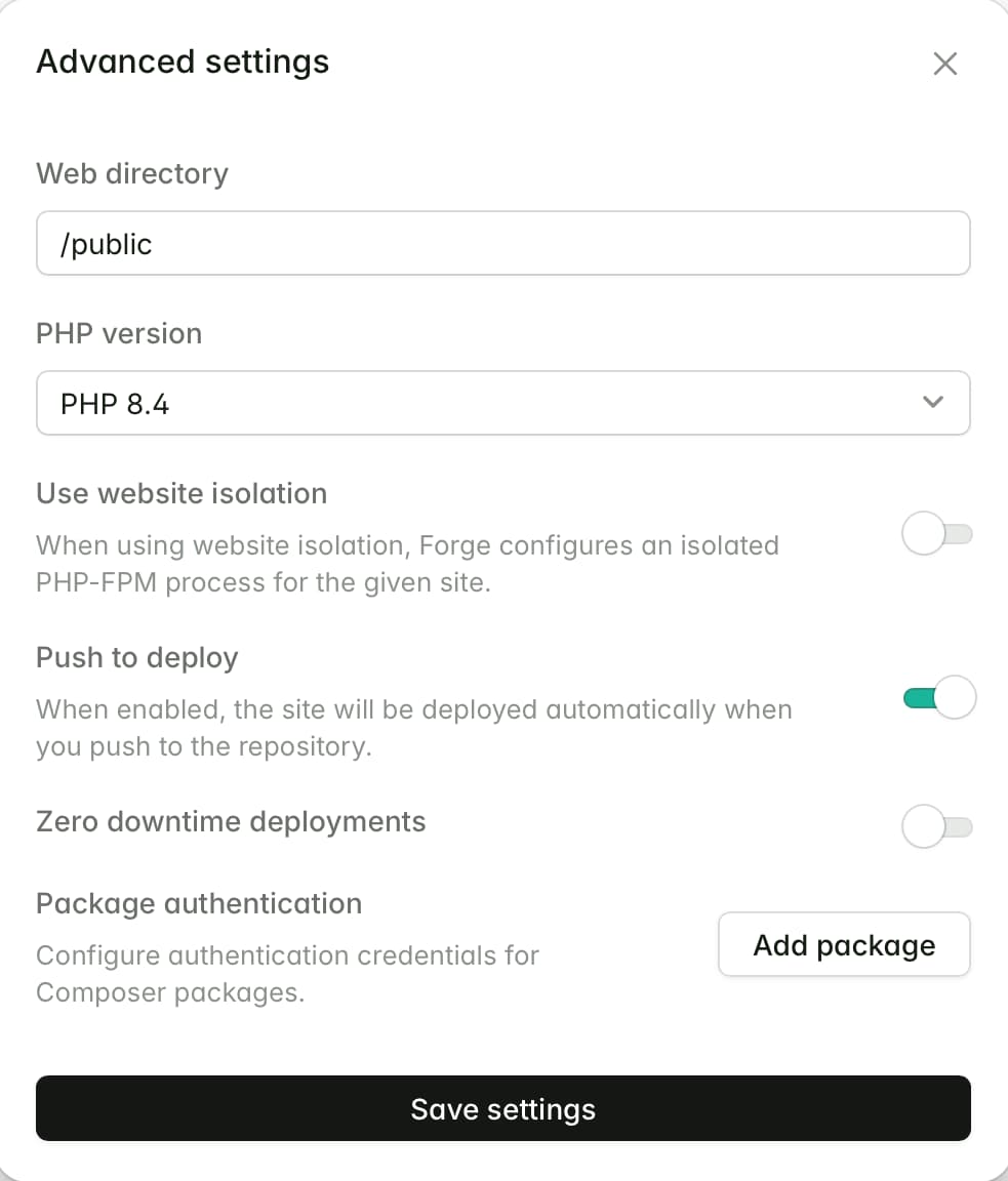 Laravel Forge - create PHP application